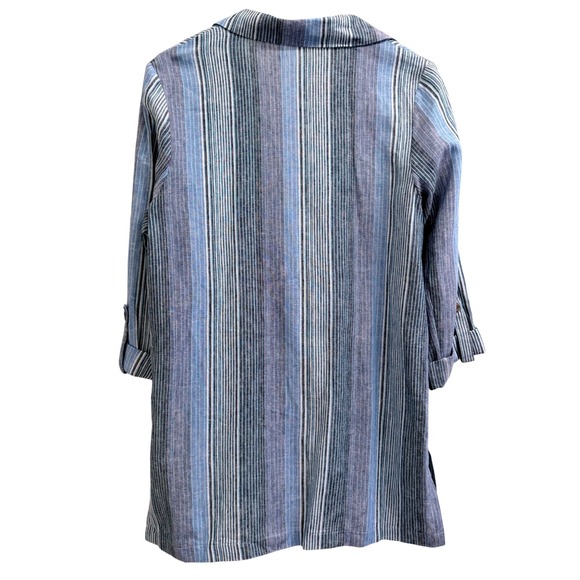 Banjara Womens Blue Striped Linen Rayon Open Front Blazer Cardigan Size Large - Picture 2 of 12